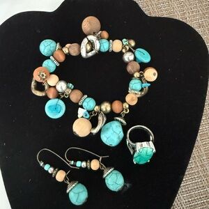 Turquoise and Wood Beaded Jewelry Set